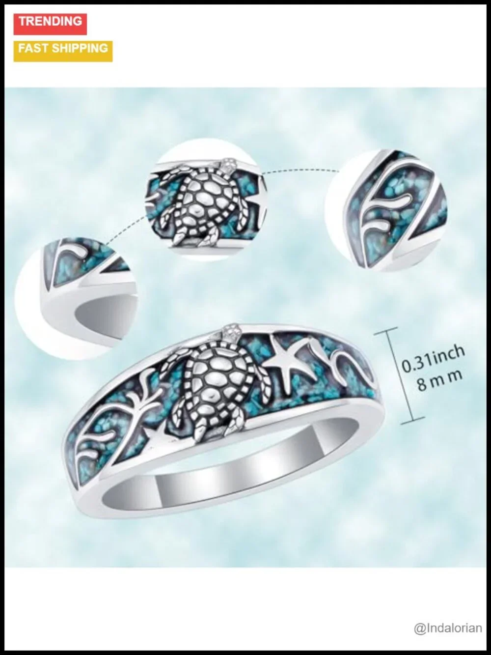 925 Sterling Silver Turquoise Ring Pave Turtle Boho Western Jewelry